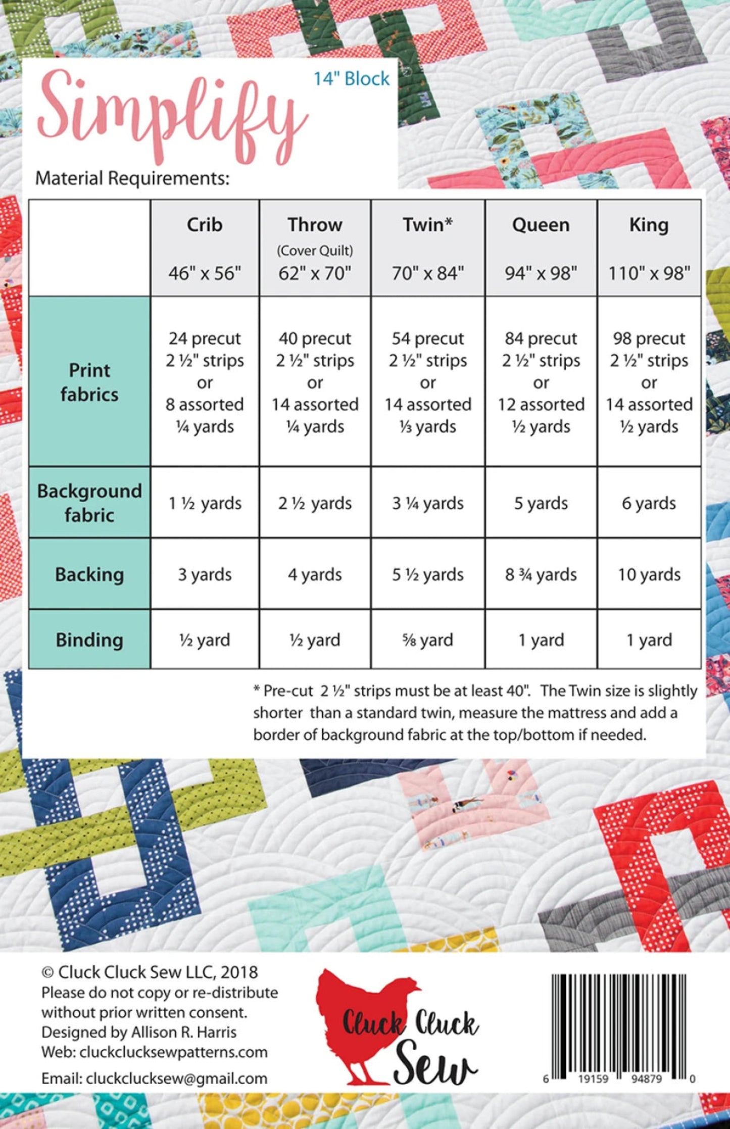Simplify Quilt Pattern by Cluck Cluck Sew-5 Sizes Incl.