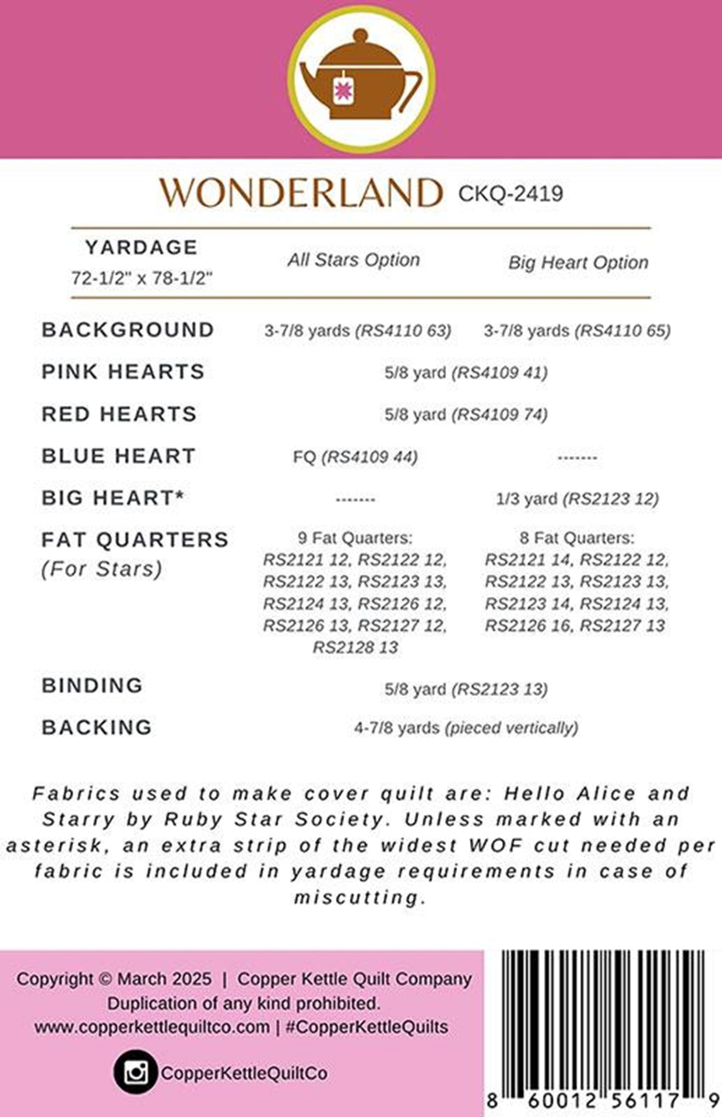 Wonderland Quilt Pattern-2 Sizes-Copper Kettle Quilt Co.-Baby-Throw