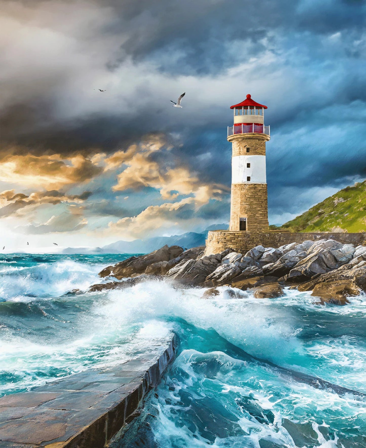Blue-Multi Lighthouse Panel-36 Inches Wide-Henry Glass