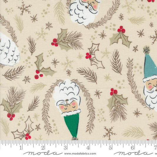 Cozy Wonderland-Natural B/G-Moda Fabrics-Santa Heads Tossed-BTY