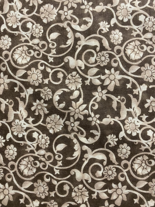 Cream Flowers & Vines-Chocolate Background-108" Wide-Choice Fabrics