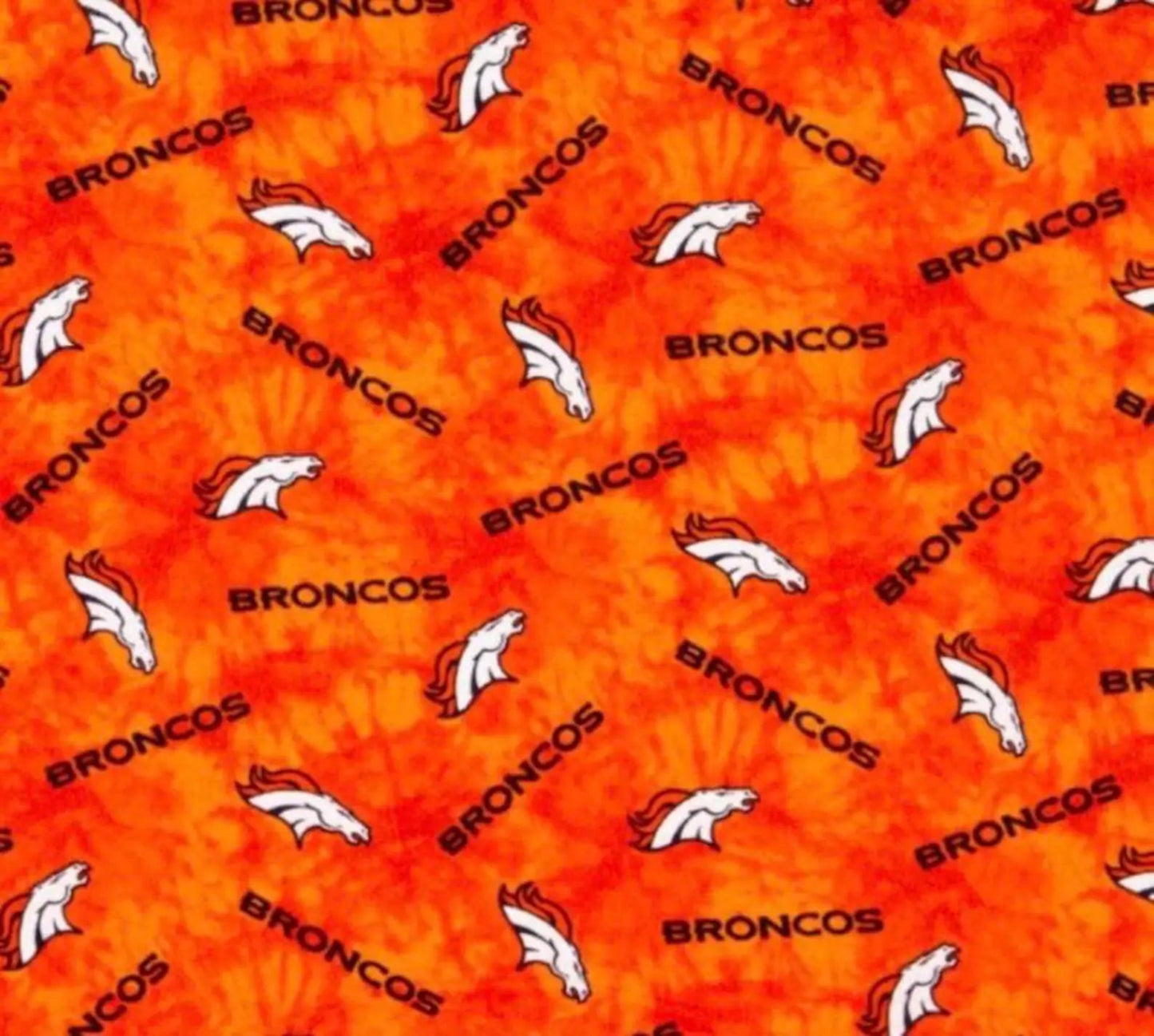 Denver Broncos Logos on Orange Background-Fabric Traditions-BTY-Flannel Fabric