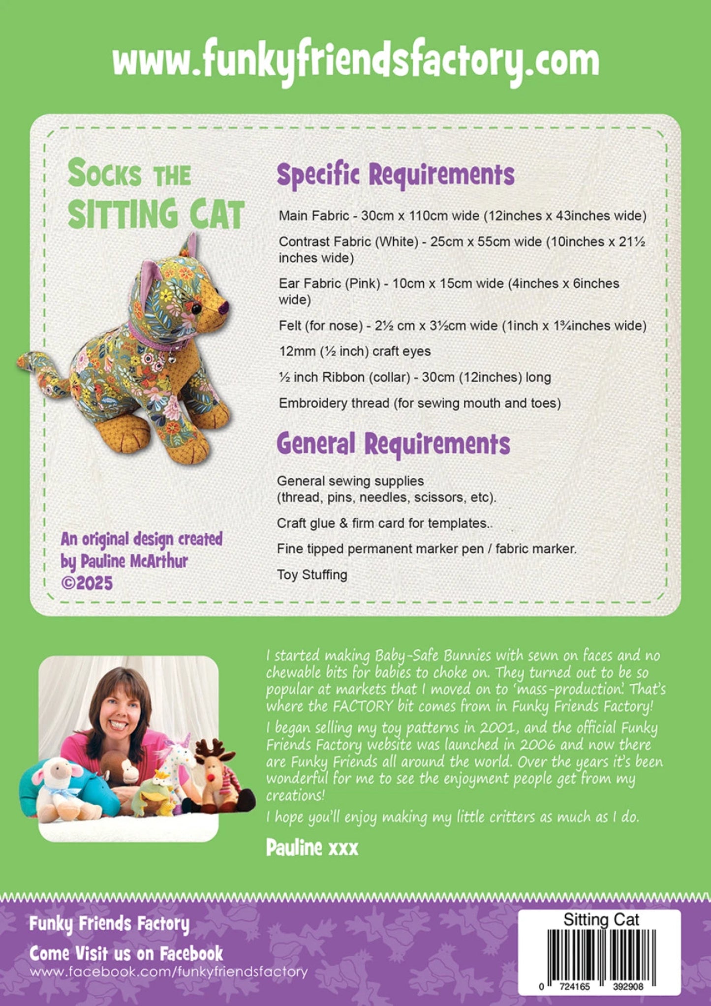 Socks The Sitting Cat Pattern-Funky Friends Factory