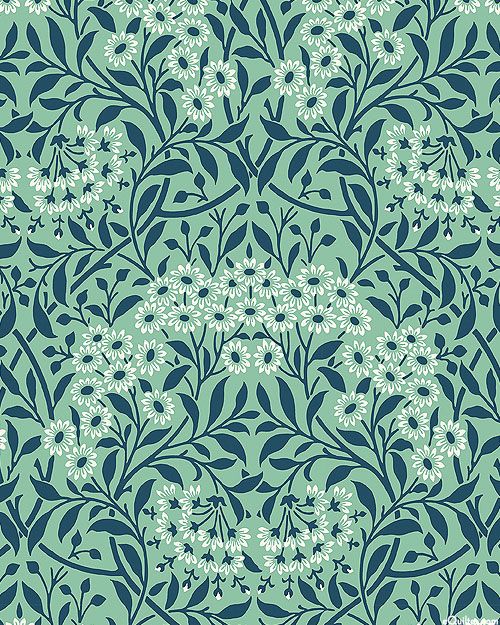 Free Spirit Fabrics-Buttermere - Michaelmas Daisy - Sage Green-BTY