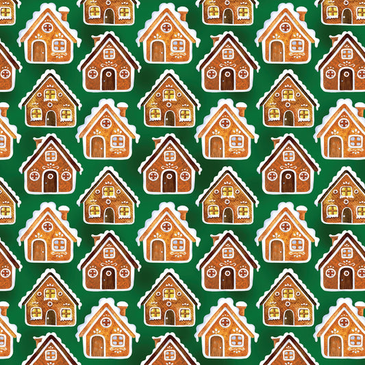 Green Gingerbread Houses-Benartex Fabrics-BTY