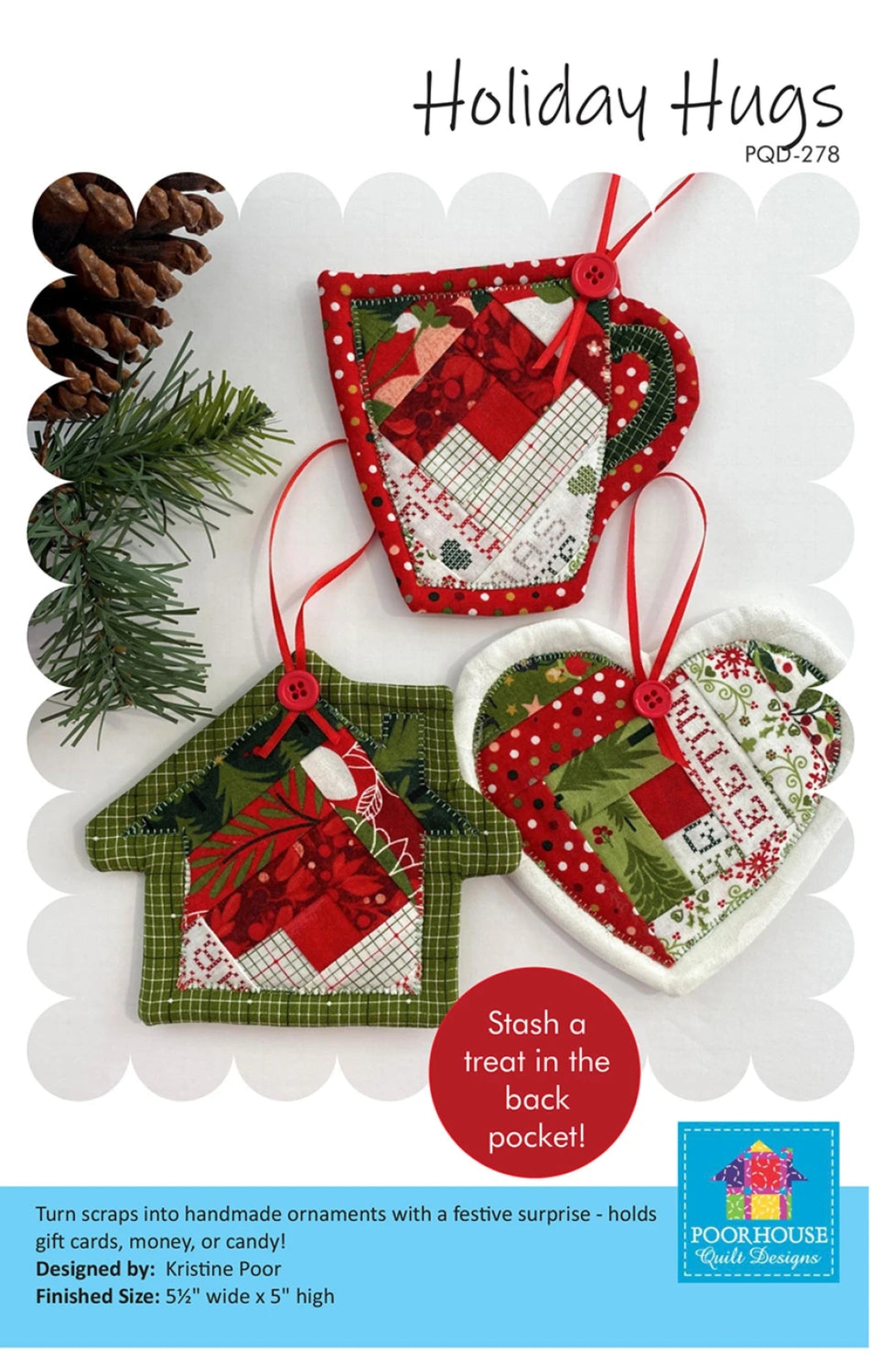 Holiday Hugs-Christmas Ornaments-Poorhouse Designs-Great for scraps