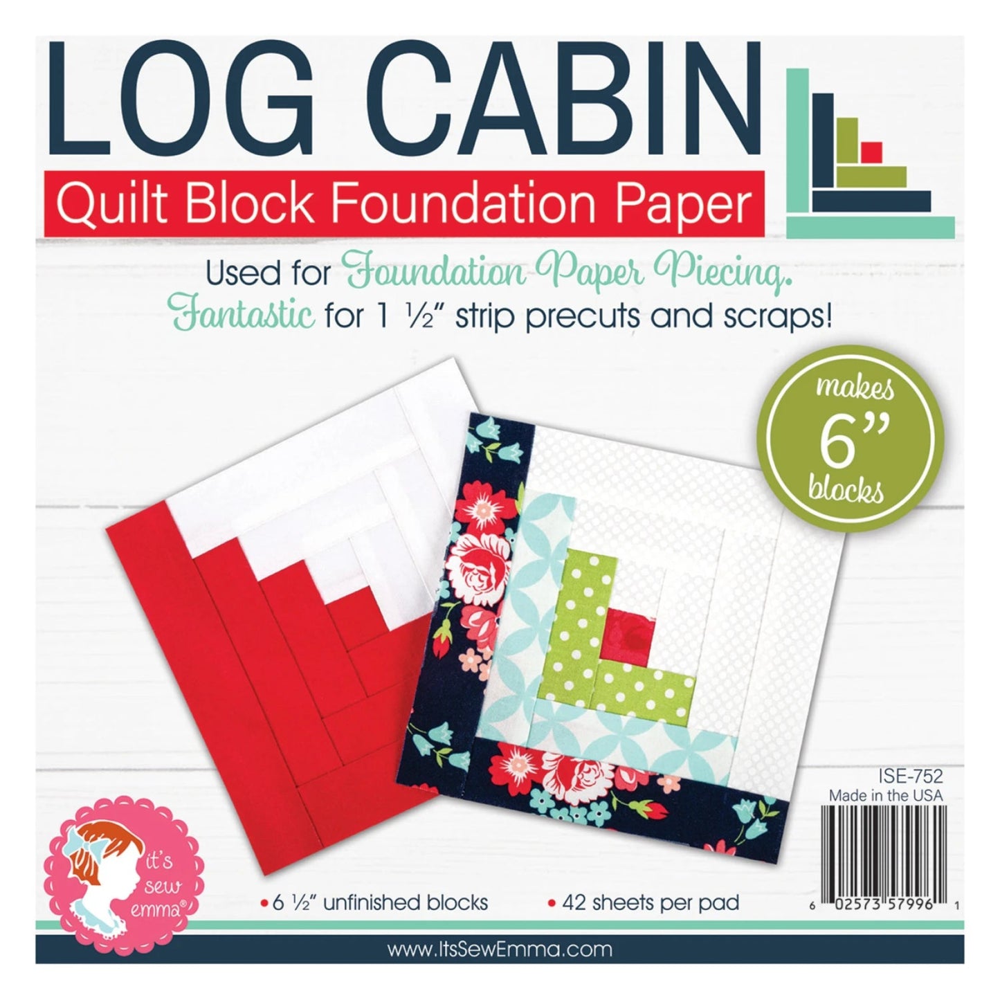 Log Cabin Quilt Block Foundation Papers-6 Inch Blocks-It's Sew Emma