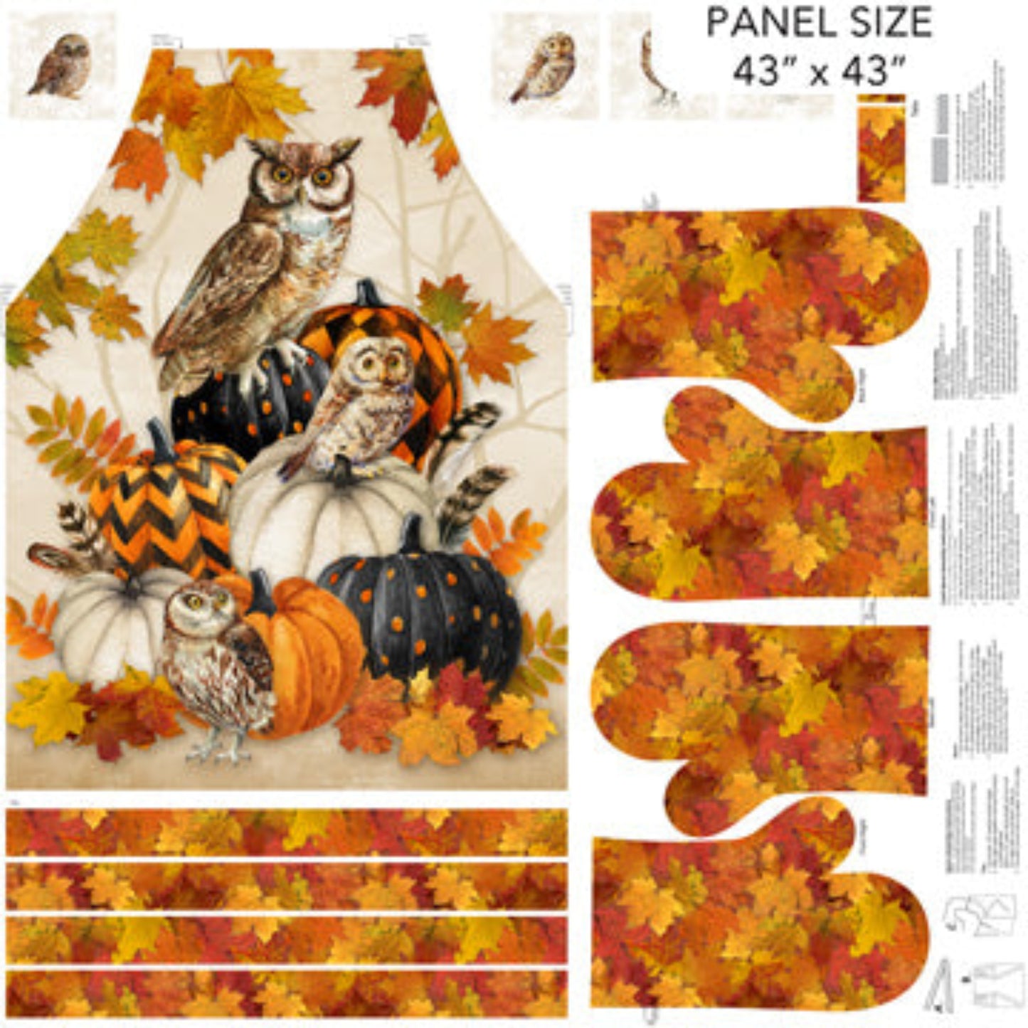 Night Owl Apron Panel-Owls-Pumpkins-Fall Leaves-Northcott Fabrics-Canvas Fabric