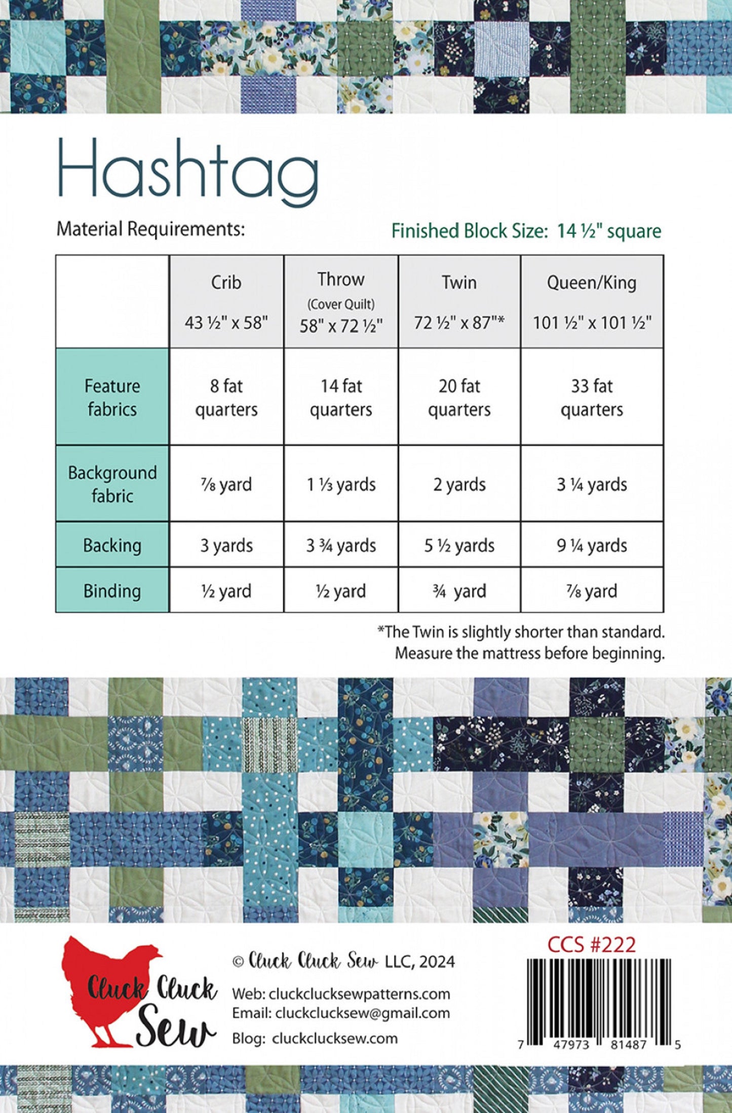 Hashtag Quilt Pattern by Cluck Cluck Sew-4 Sizes Included