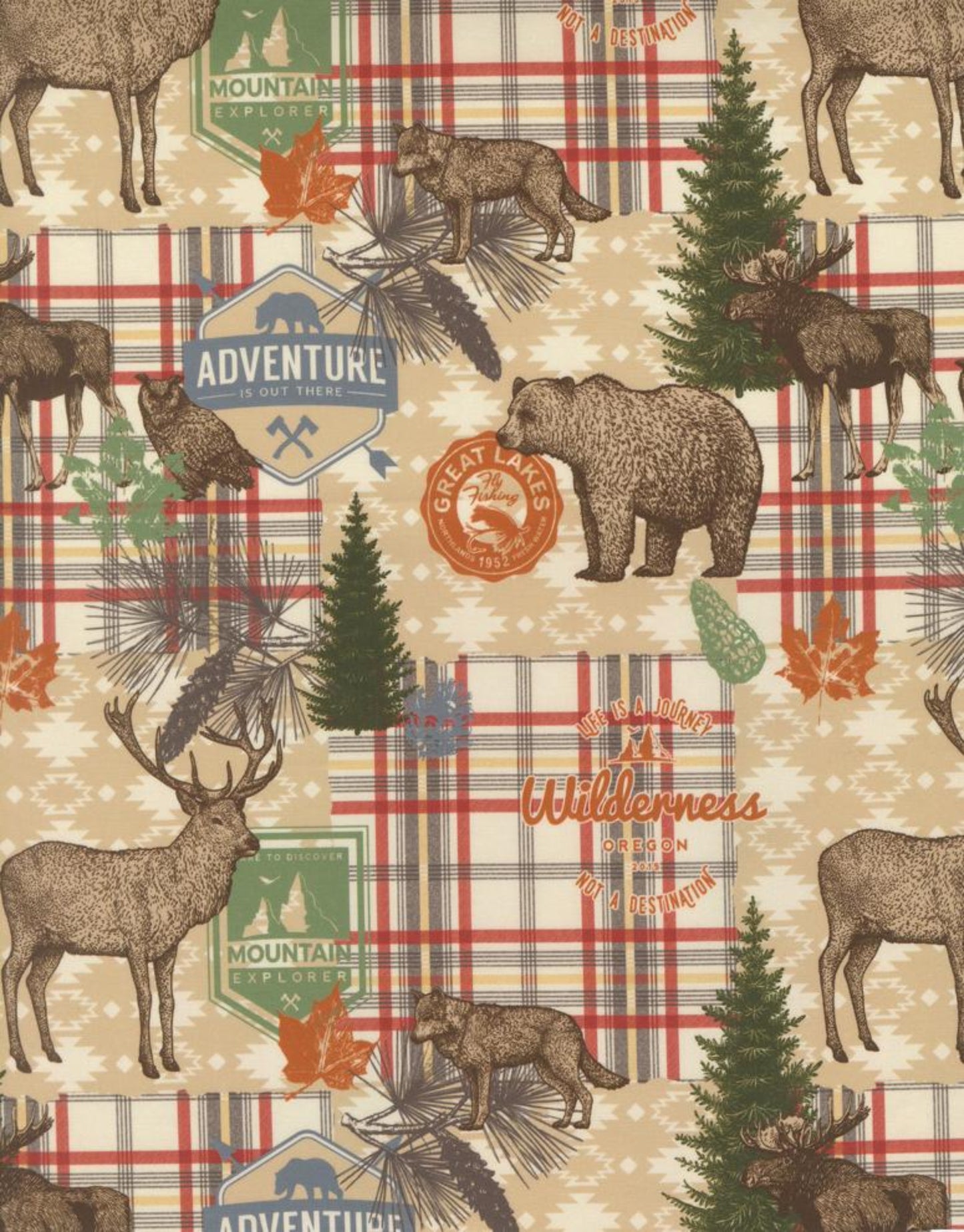 Wild Blue Yonder-Moda Fabrics-Bears-Deer-Moose-Pine Trees-BTY