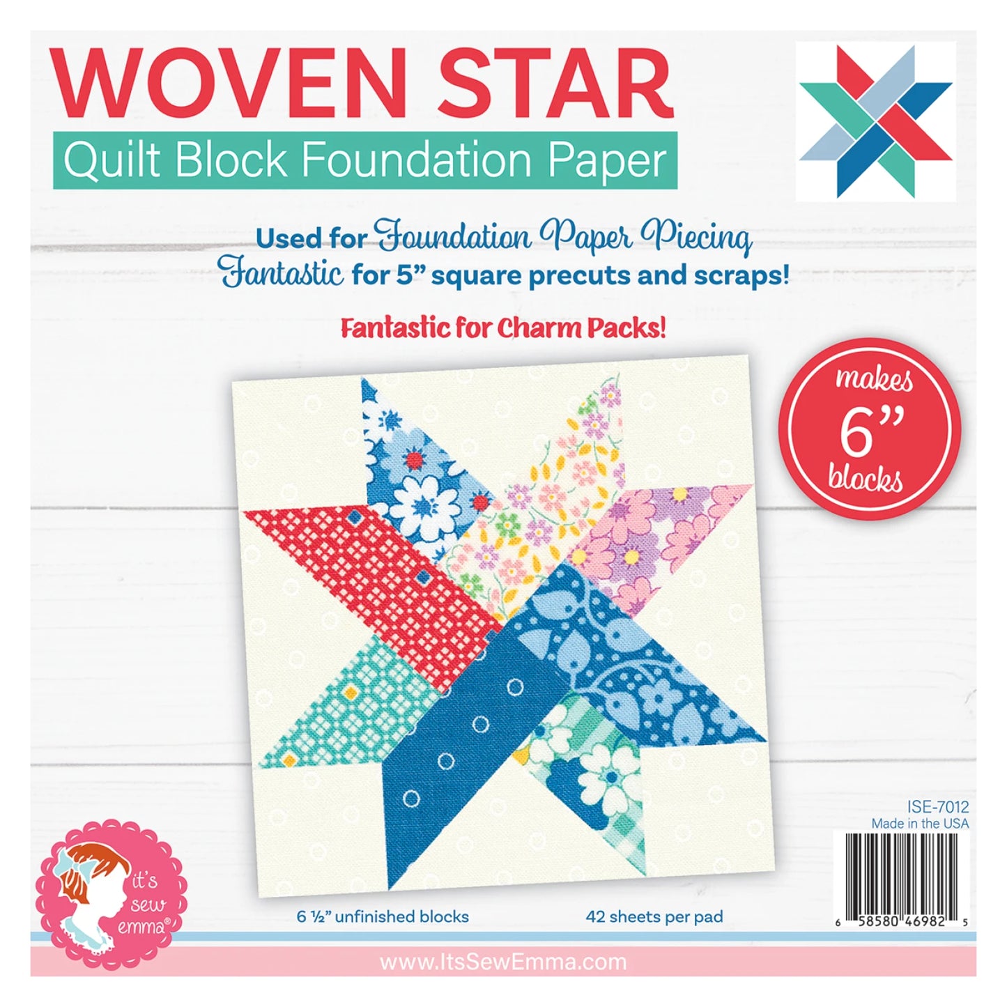 Woven Star Foundation Papers-6 Inch Blocks-It's Sew Emma