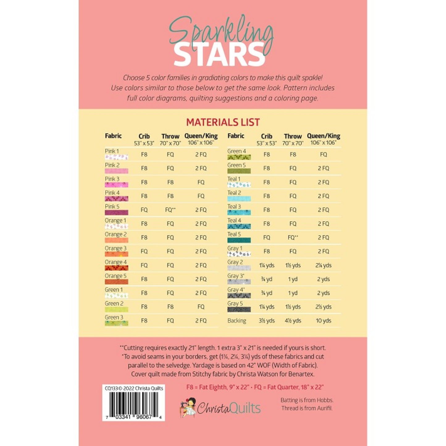Sparkling Stars Quilt Pattern by Christa Quilts-Uses Fat Quarters