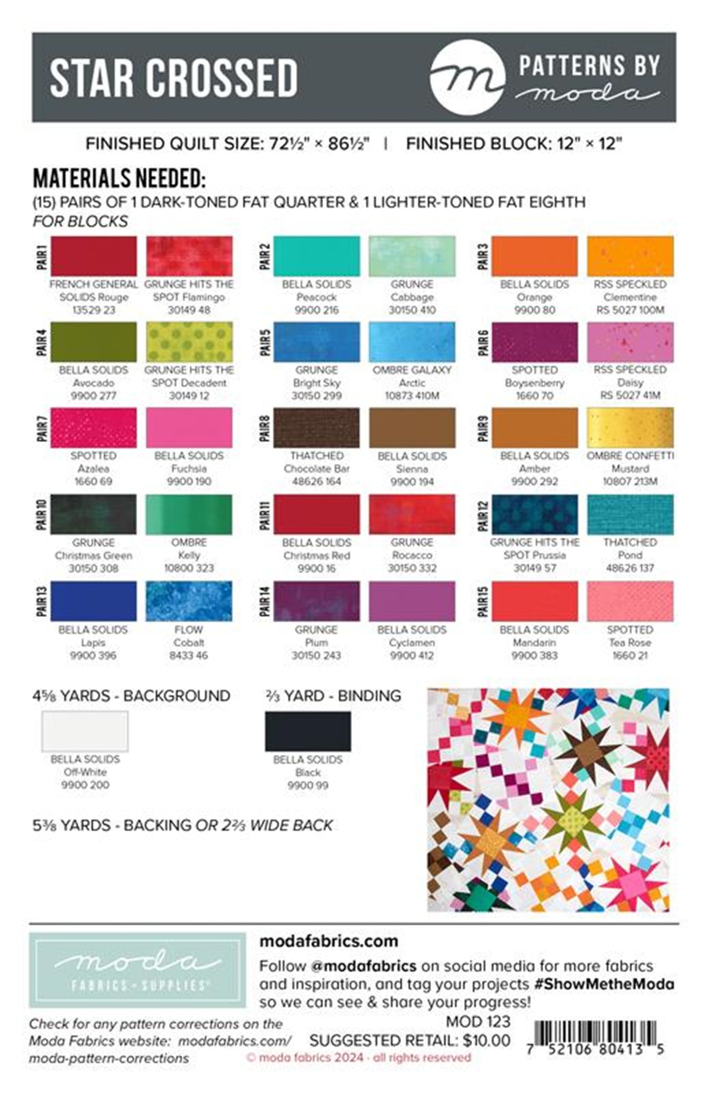 Star Crossed Quilt Pattern by Moda Fabrics