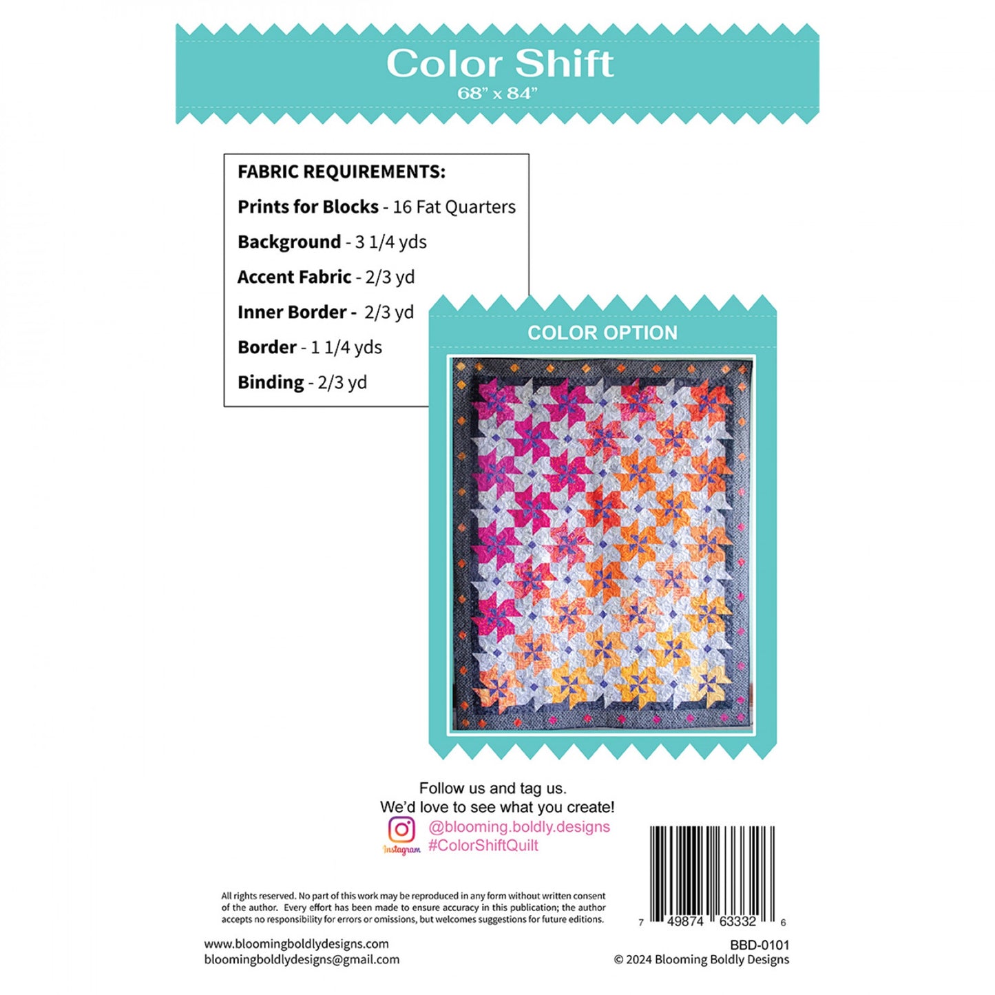 Color Shift Quilt Pattern by Blooming Boldly Designs