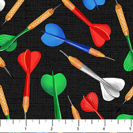 The Cave-Darts for Dartboard-Black Background-Northcott Fabrics-BTY