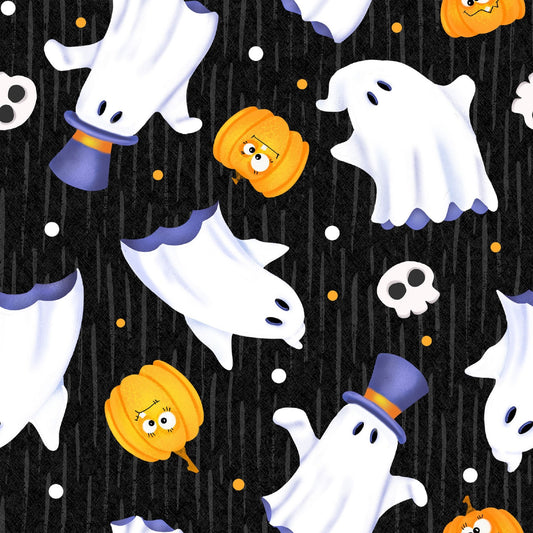 Glow Ghosts "Tossed Ghosts Black"-Henry Glass-Fat Quarter