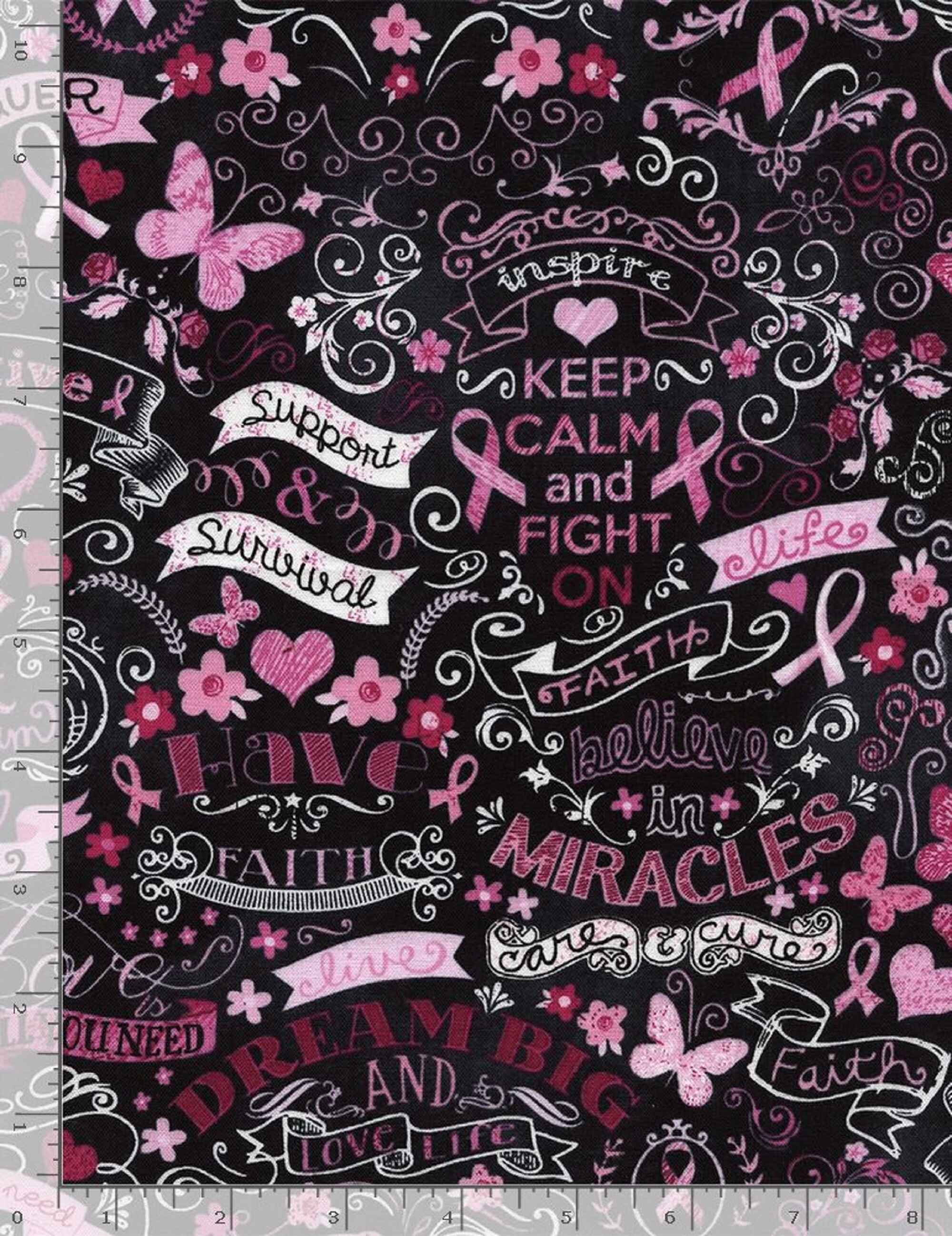 Breast Cancer Ribbons & Words-Black Chalkboard-Timeless Treasures-Fat –  Platinum So n Sews