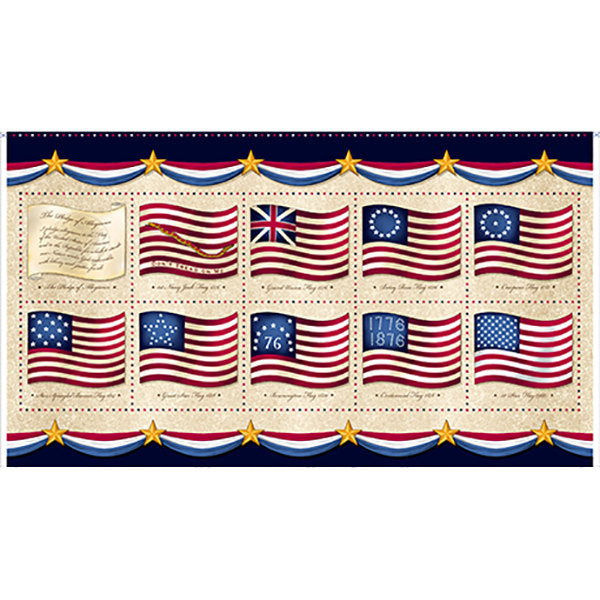 Long May She Wave "American Flags" Panel by Quilting Treasures