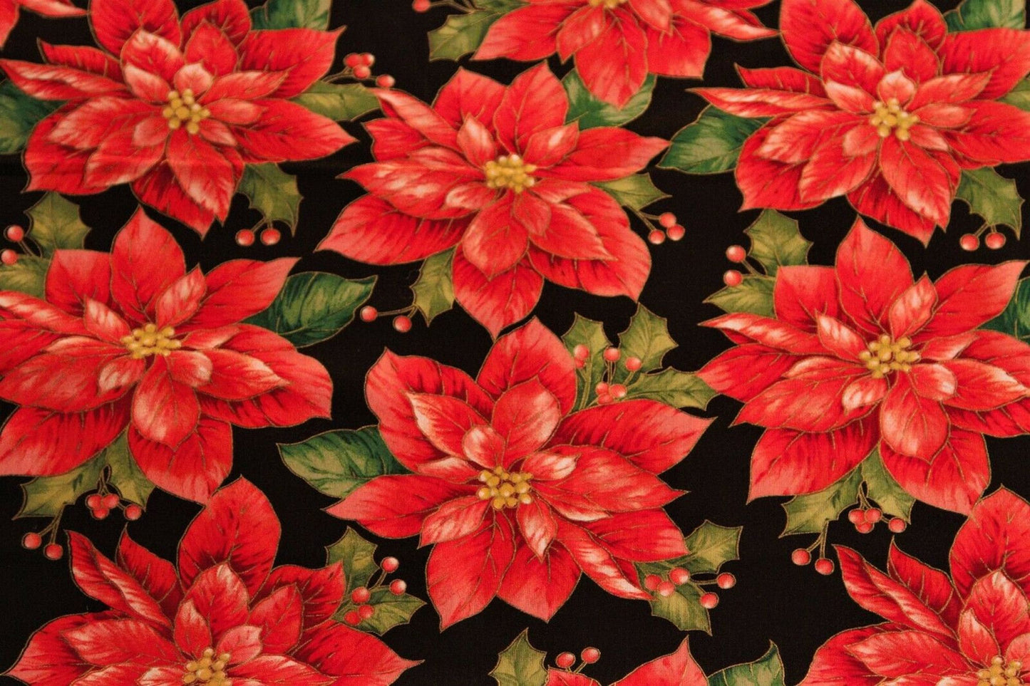 Red Poinsettias on Black B/G-Marcus Brothers-BTY