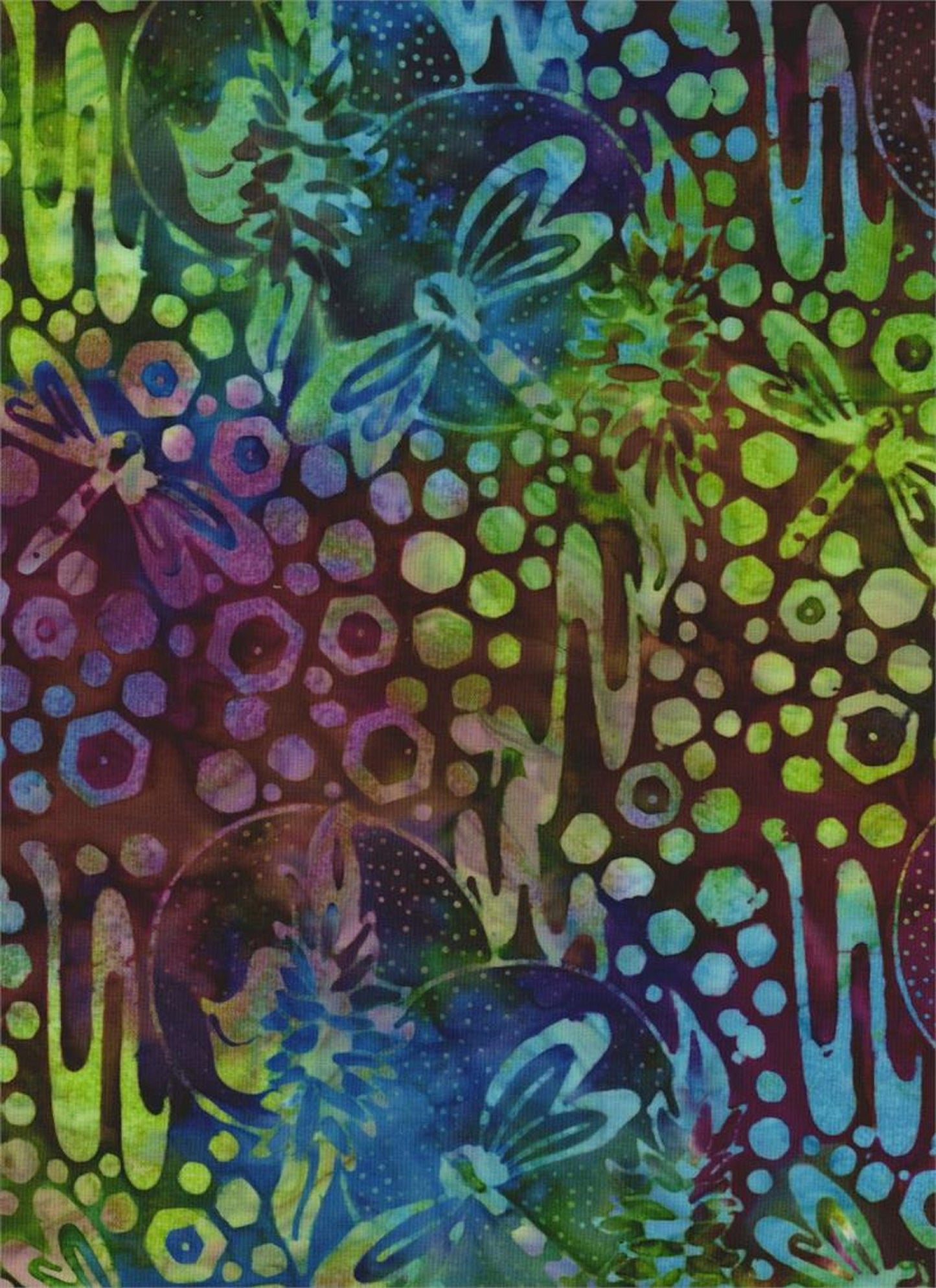 Batik Textiles-#4308-Rainbow Dragonflies & Hexagons-Batik Textiles-BTY