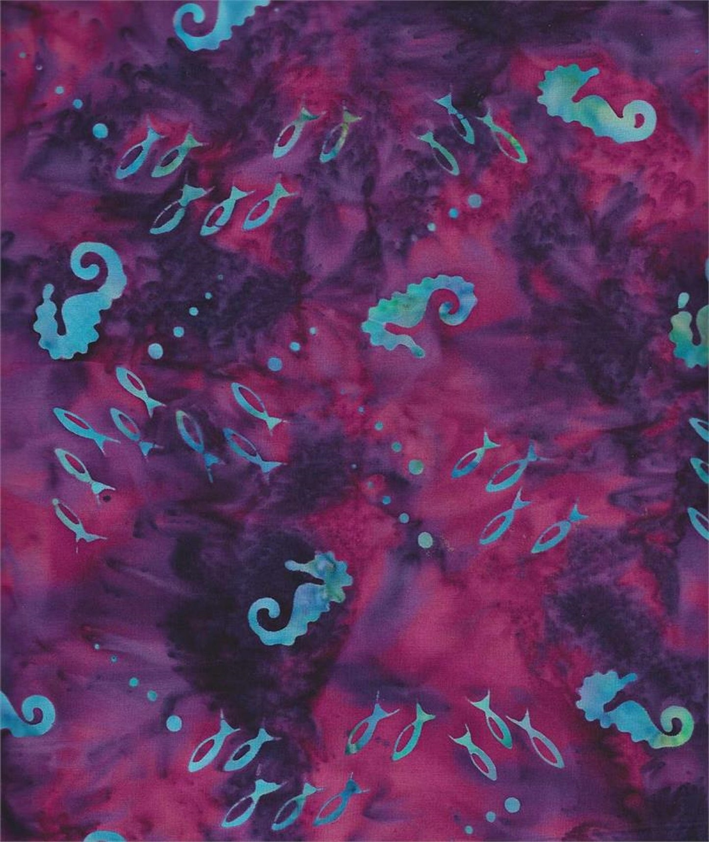 Fat Quarter-#5405-Fish & Seahorses on Burgundy B/G-Batik Textiles
