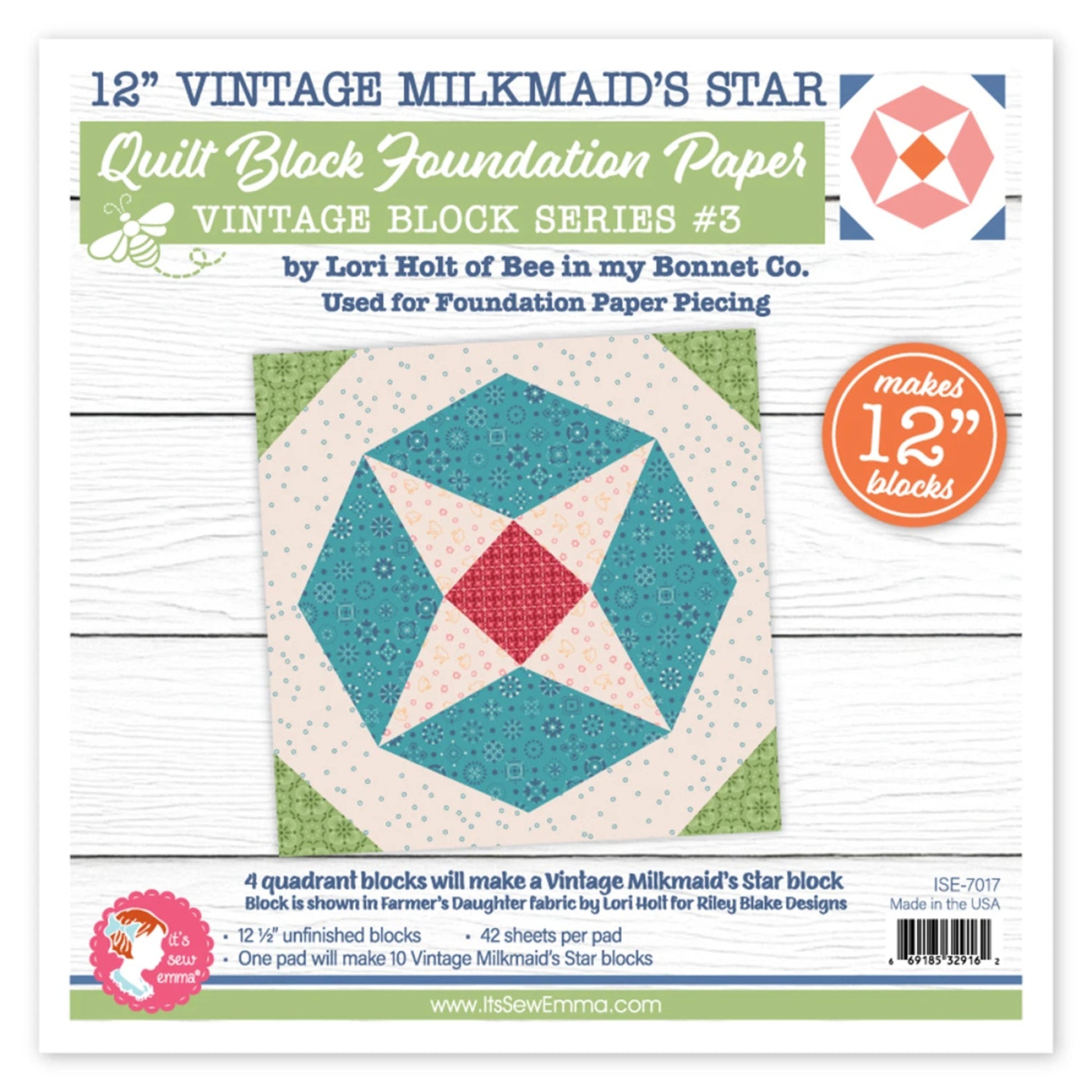 Vintage Milkmaid's 12" Star-Foundation Paper-It's Sew Emma-Blocks