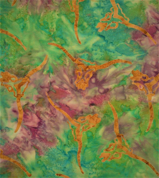 Fat Quarter-#5310-Steer Heads on Green/Purple B/G-Batik Textiles