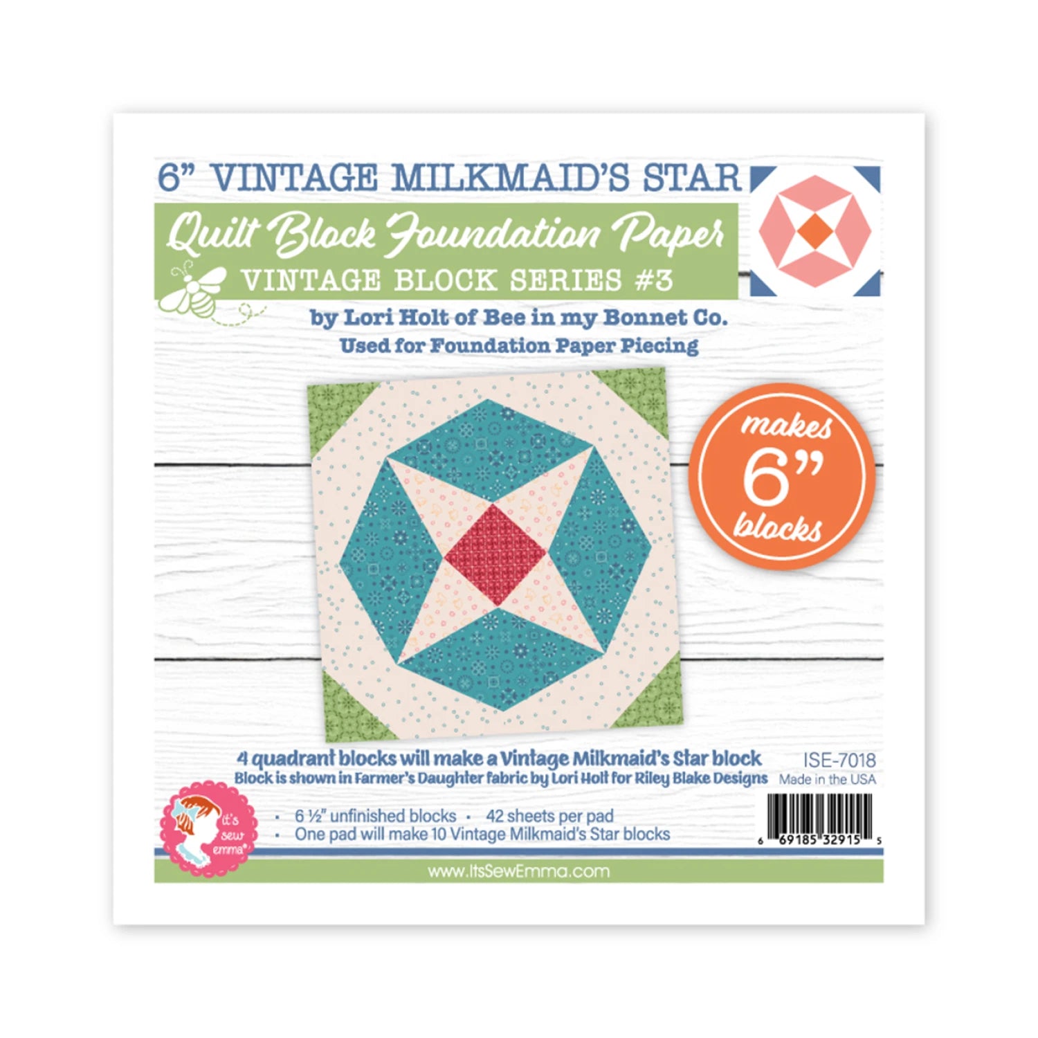 Foundation Papers-6 Inch Vintage Milkmaid's Star-It's Sew Emma