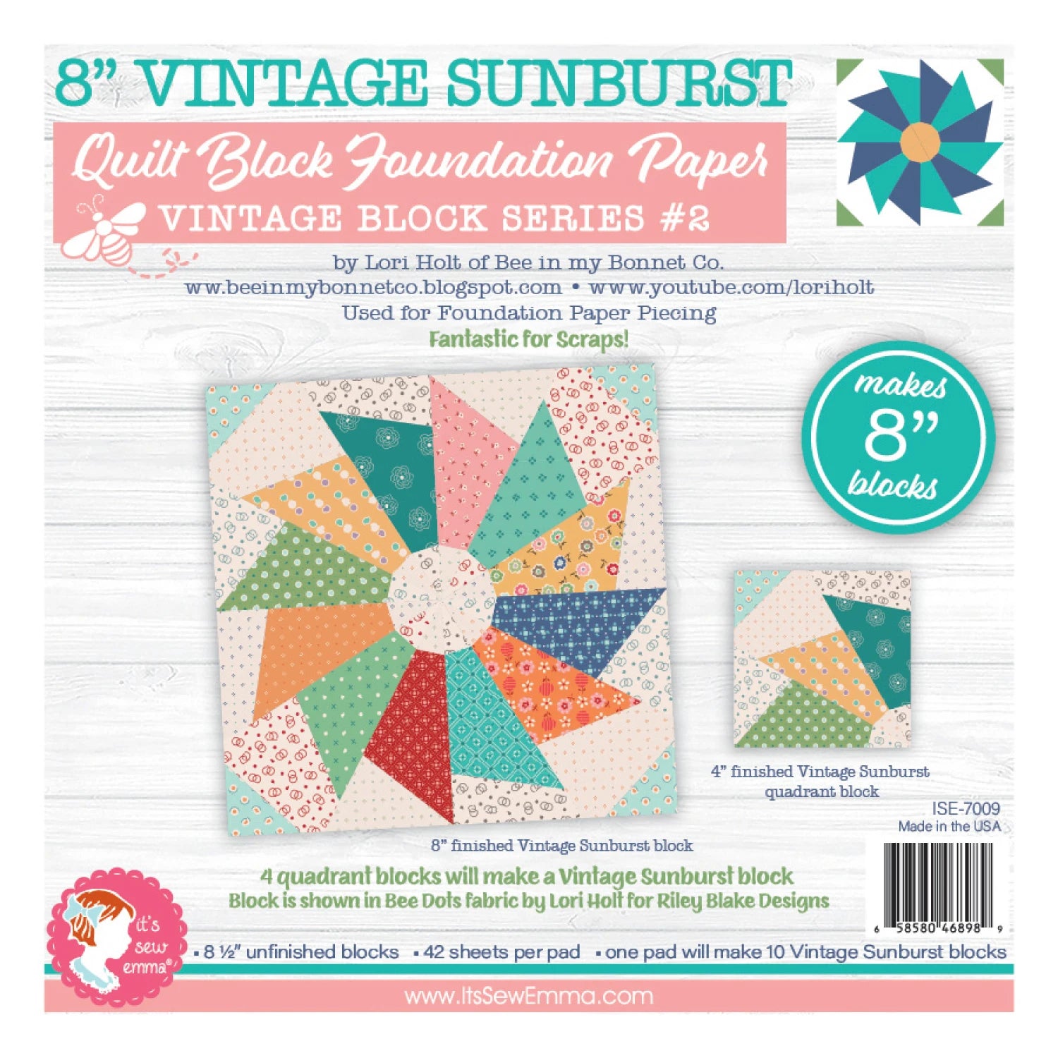 Vintage Sunburst Foundation Papers-8 Inch Blocks