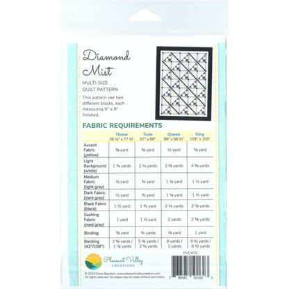 Diamond Mist Quilt Pattern by Pleasant Valley Creations-4 Sizes Incl.