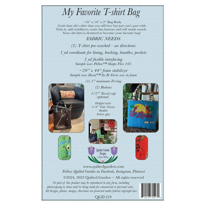 My Favorite T-Shirt Bag Pattern by Quilted Garden Designs