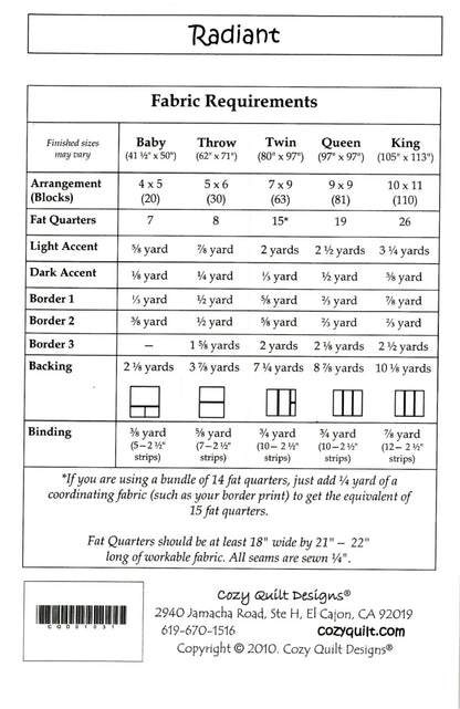 Radiant Quilt Pattern by Cozy Quilt Designs-5 Sizes Included