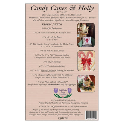 Candy Canes & Holly Table Runner Pattern by Quilted Garden Designs