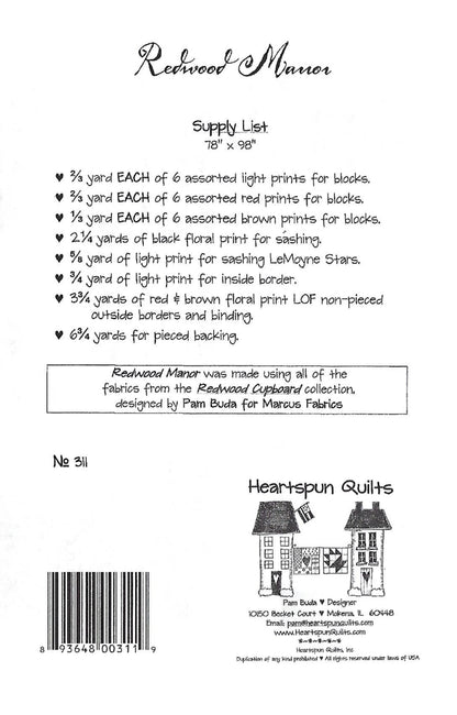 Redwood Manor Quilt Pattern by Heartspun Quilts