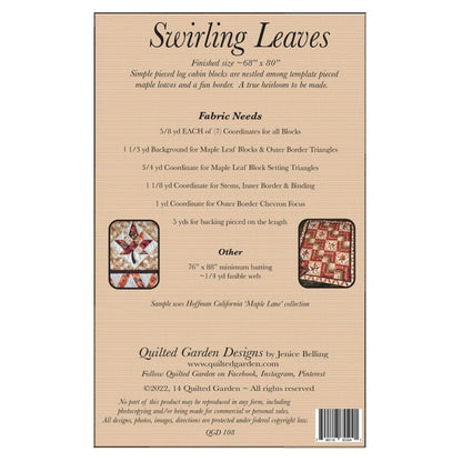 Swirling Leaves Quilt Pattern by Quilted Garden Designs