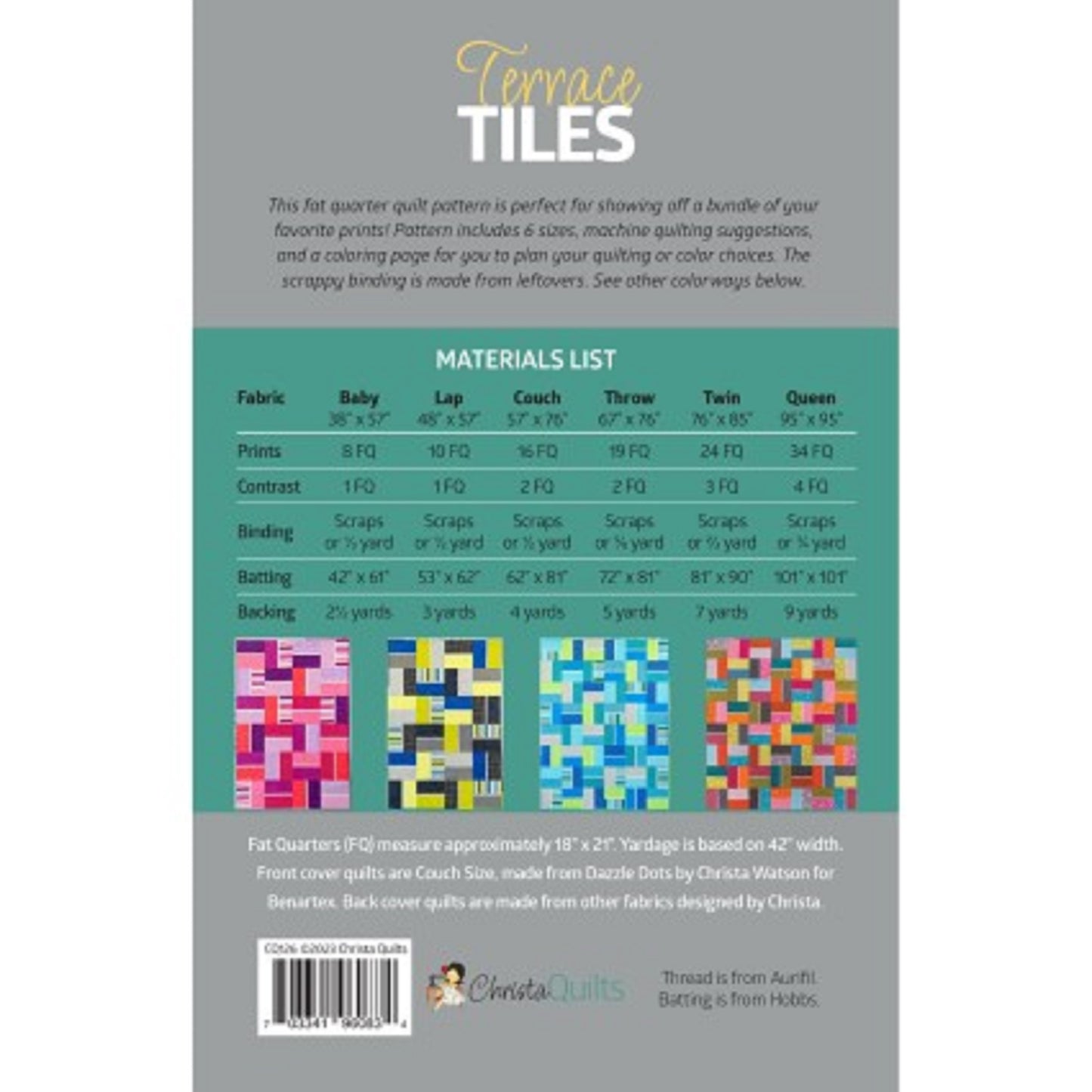 Terrace Tiles Quilt Pattern by Christa Quilts-6 sizes Included