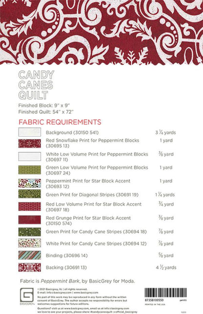 Candy Canes Quilt Pattern by Basic Grey