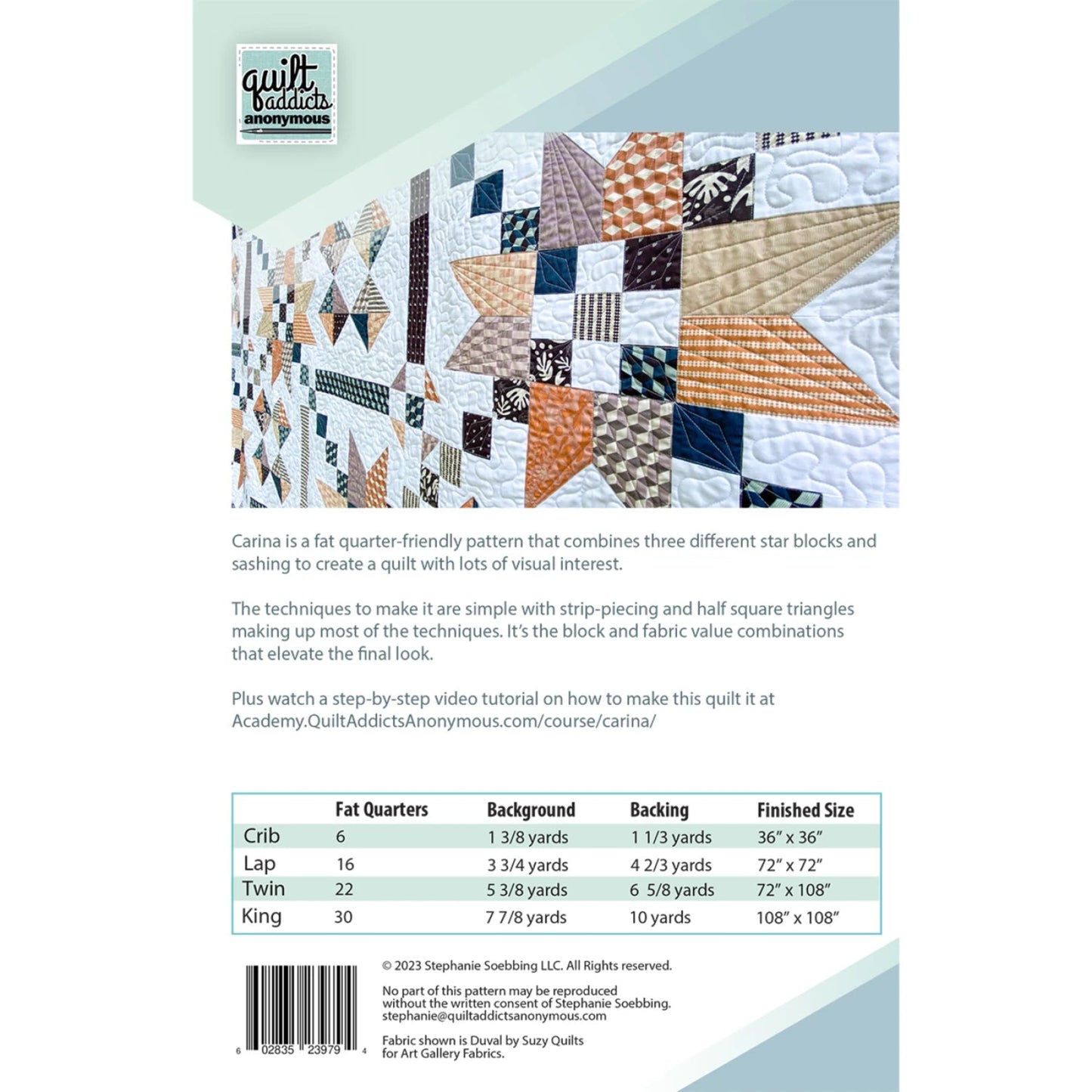 Carina Quilt Pattern by Quilt Addicts-4 Sizes Included