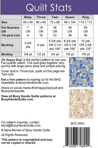 Oh Happy Day Quilt Pattern by Busy Hands Quilts-5 Sizes