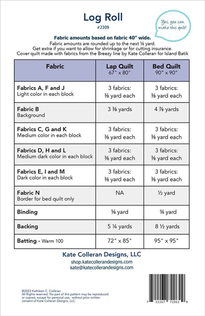 Log Roll Quilt  Pattern by Kate Colleran-Lap Size and Bed Quilt