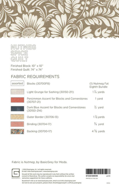 Nutmeg Spice Quilt Pattern by Basic Grey