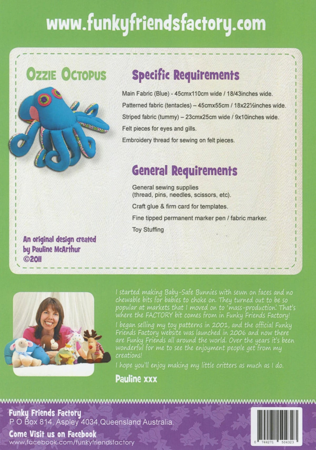 Ozzie Octopus Soft Toy Pattern-Funky Friends Factory