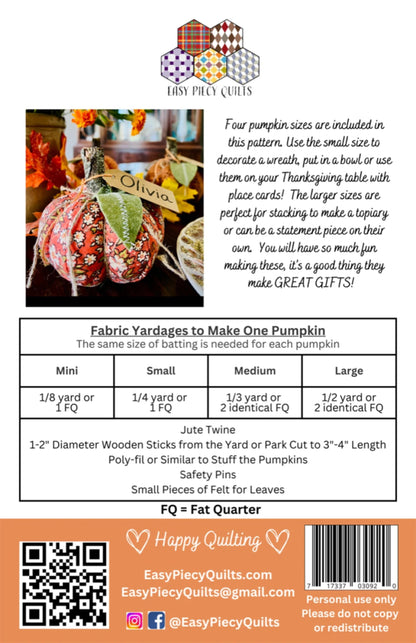 Quilted Pumpkins Pattern-Easy Piecy Quilts-4 Sizes Incl.