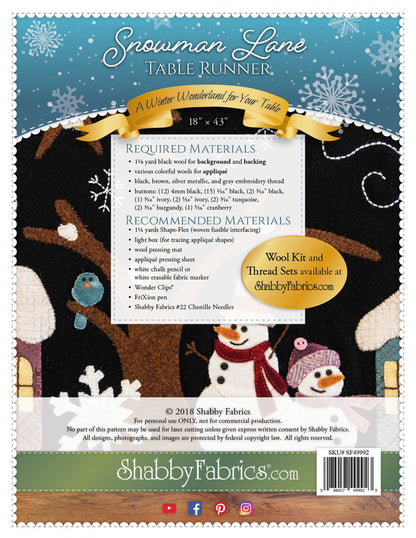 Snowman Lane Table Runner Pattern by Shabby Fabrics