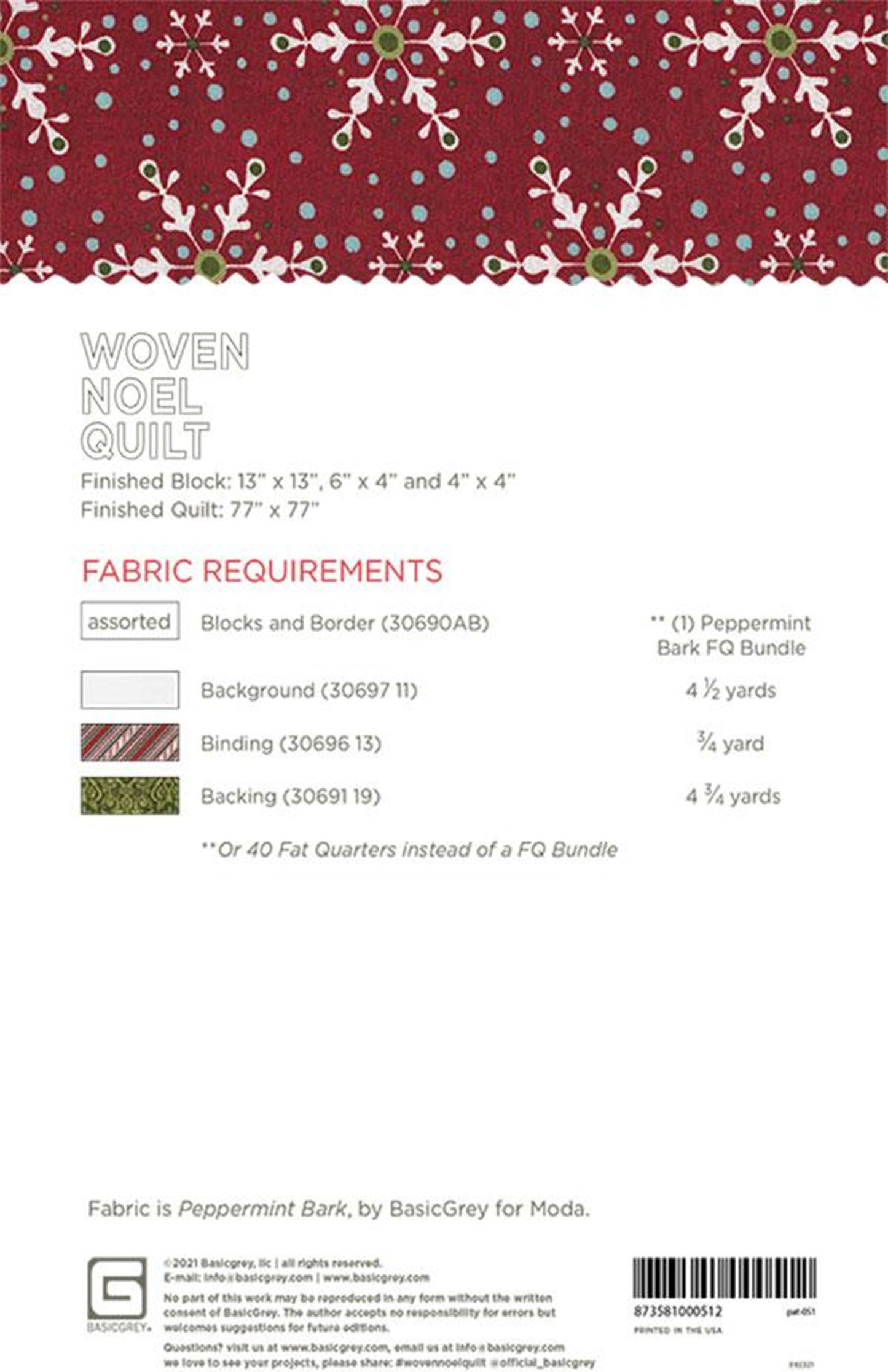 Woven Noel Quilt Pattern by Basic Grey