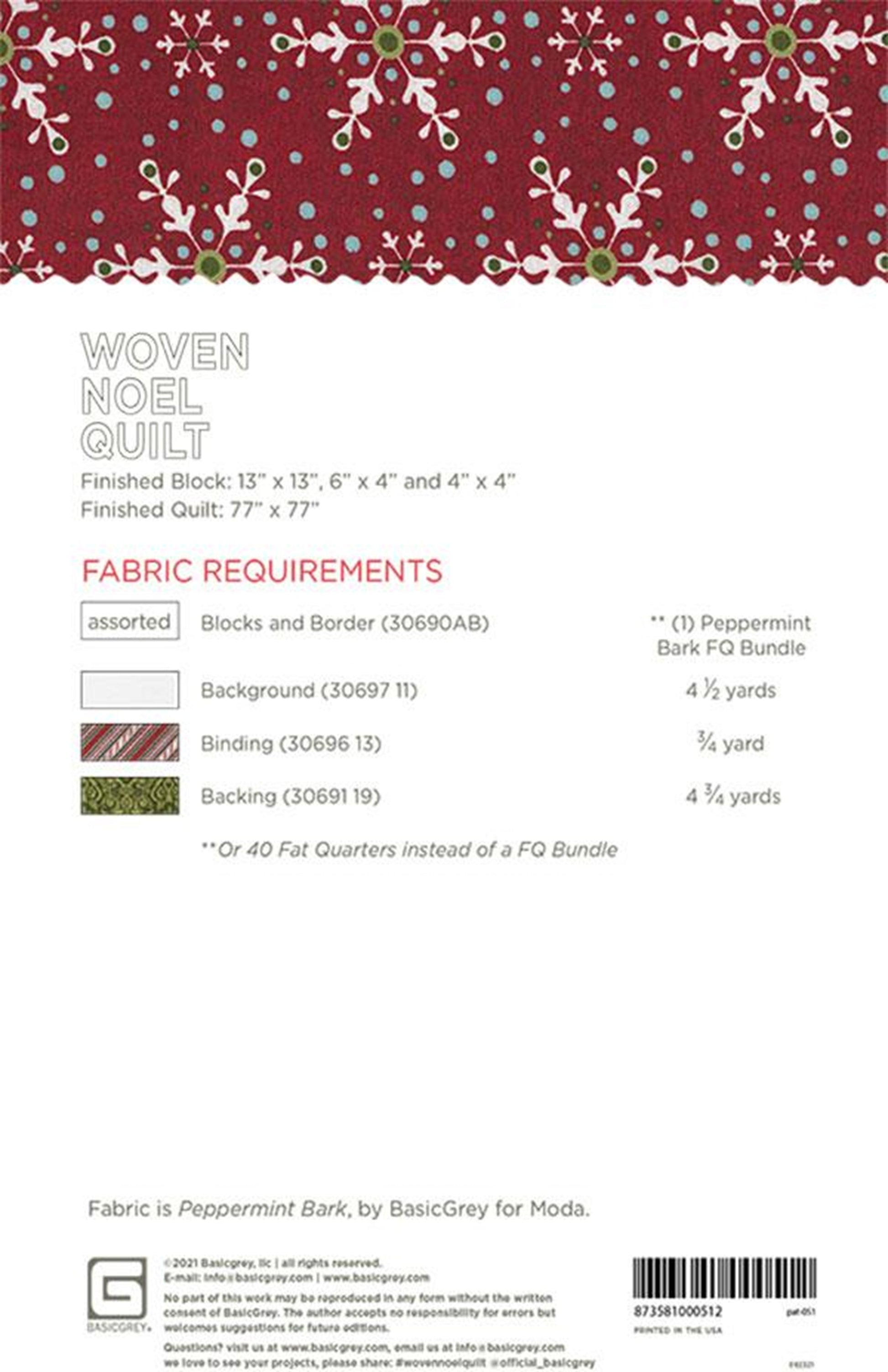 Woven Noel Quilt Pattern by Basic Grey
