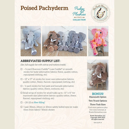 Poised Pachyderm-Pudgy Plushies-The Rustic Horseshoe-Intermediate Sewing