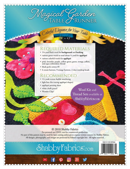 Magical Garden Table Runner Pattern by Shabby Fabrics