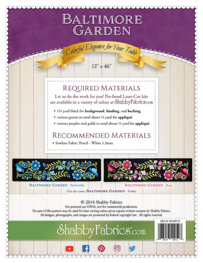 Baltimore Garden Table Runner Pattern by Shabby Fabrics