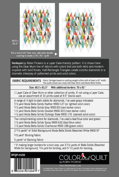 Harlequin Quilt Pattern by Robin Pickens-Layer Cake Friendly